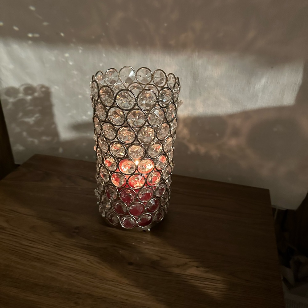 Acrylic crystal beaded candle holder, large